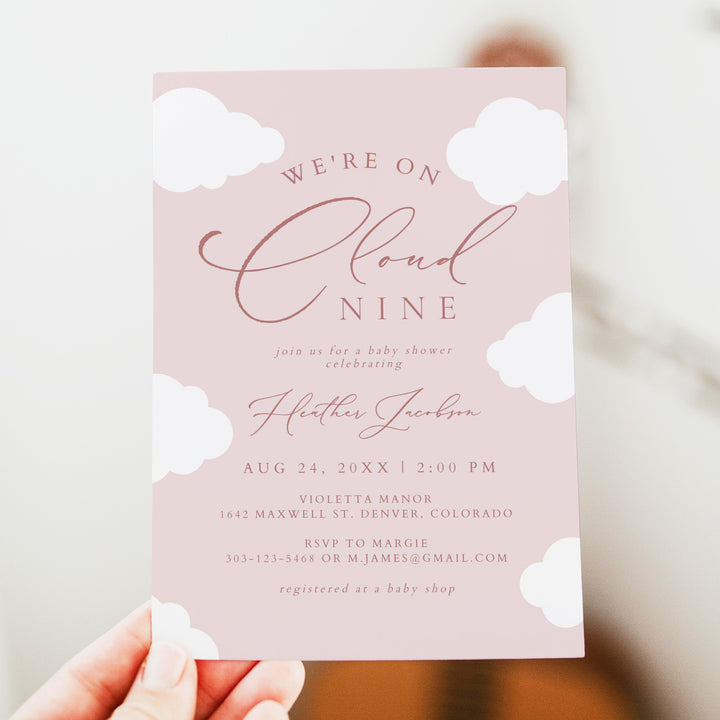 CAPRICE On Cloud Nine Pink Baby Girl Baby Shower Invitation