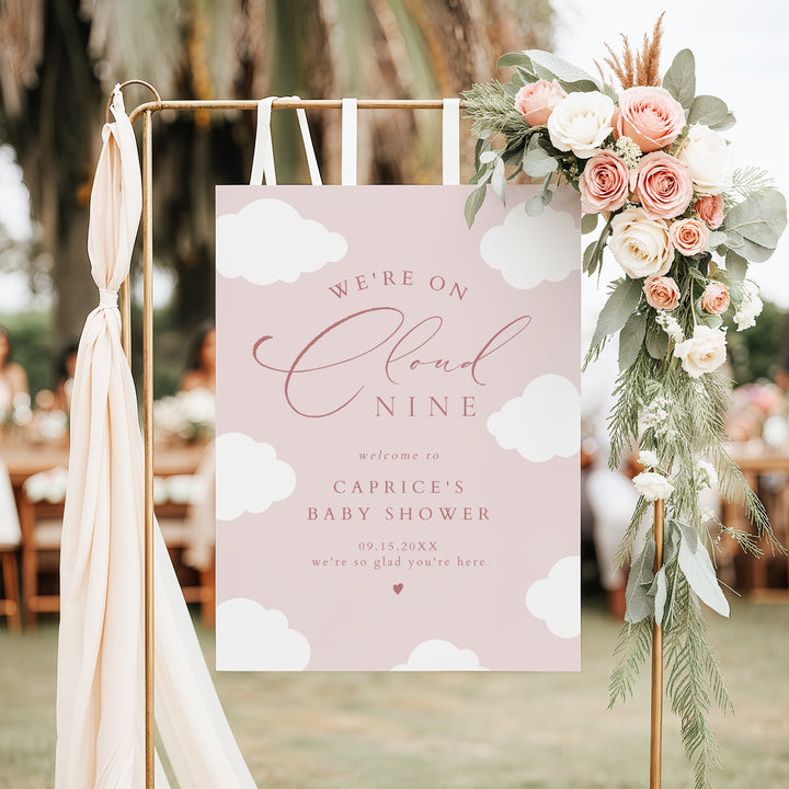 CAPRICE Pink On Cloud Nine Baby Girl Baby Shower Welcome Sign