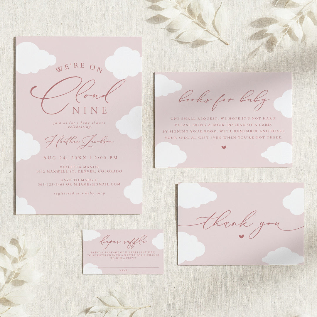 CAPRICE On Cloud Nine Pink Baby Girl Baby Shower Invitation Suite