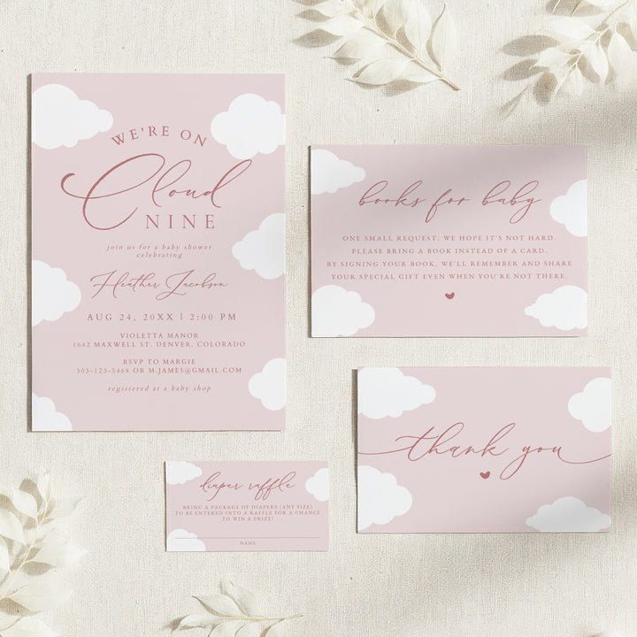 CAPRICE On Cloud Nine Pink Baby Girl Baby Shower Invitation Suite
