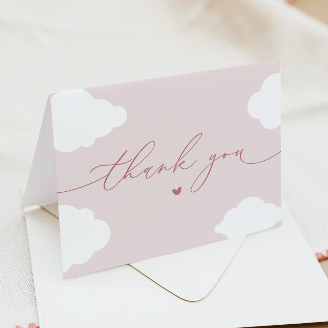 CAPRICE Pink Cloud Nine Baby Girl Baby Shower Personalized Thank You Cards