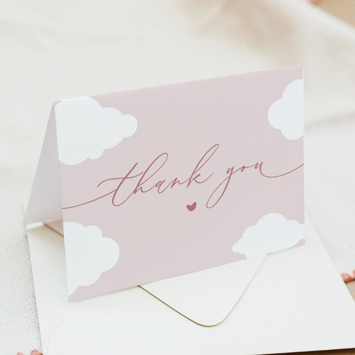CAPRICE Pink Cloud Nine Baby Girl Baby Shower Personalized Thank You Cards