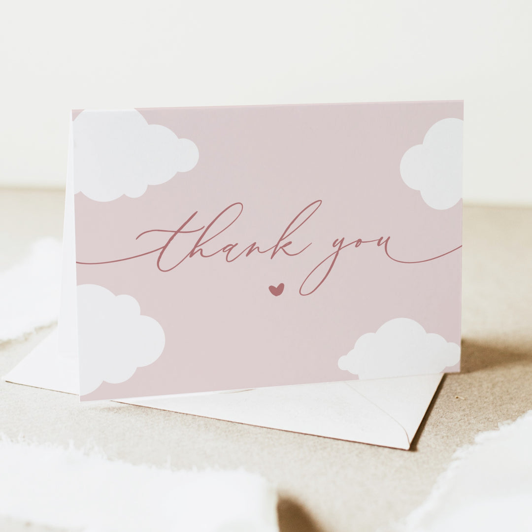 CAPRICE Pink Cloud Nine Baby Girl Baby Shower Personalized Thank You Cards