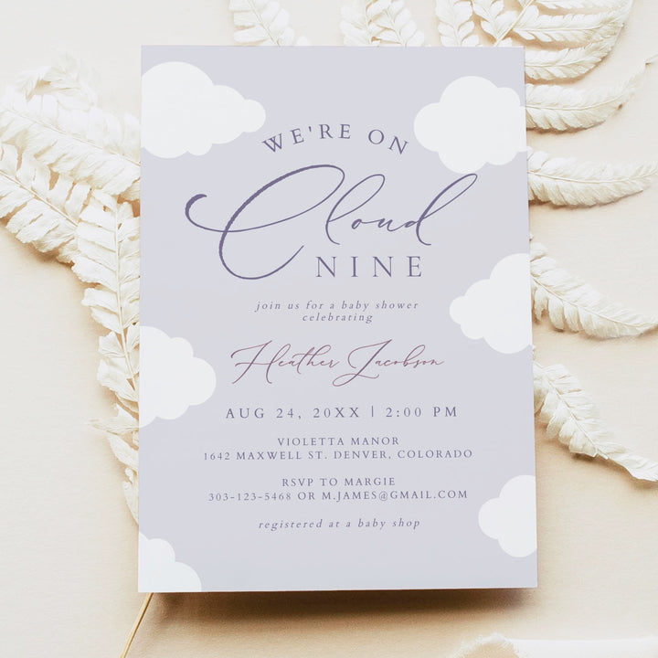 CAPRICE On Cloud Nine Purple Baby Girl Baby Shower Invitation
