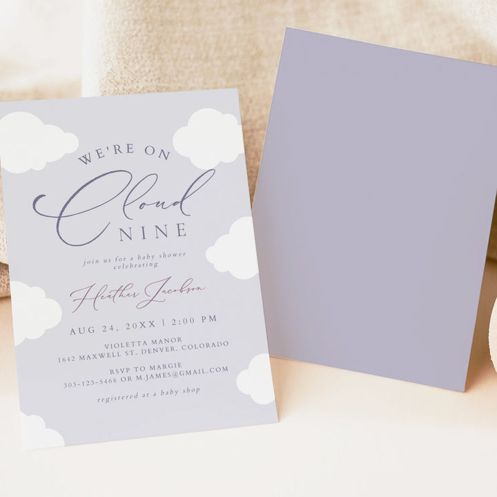 CAPRICE On Cloud Nine Purple Baby Girl Baby Shower Invitation