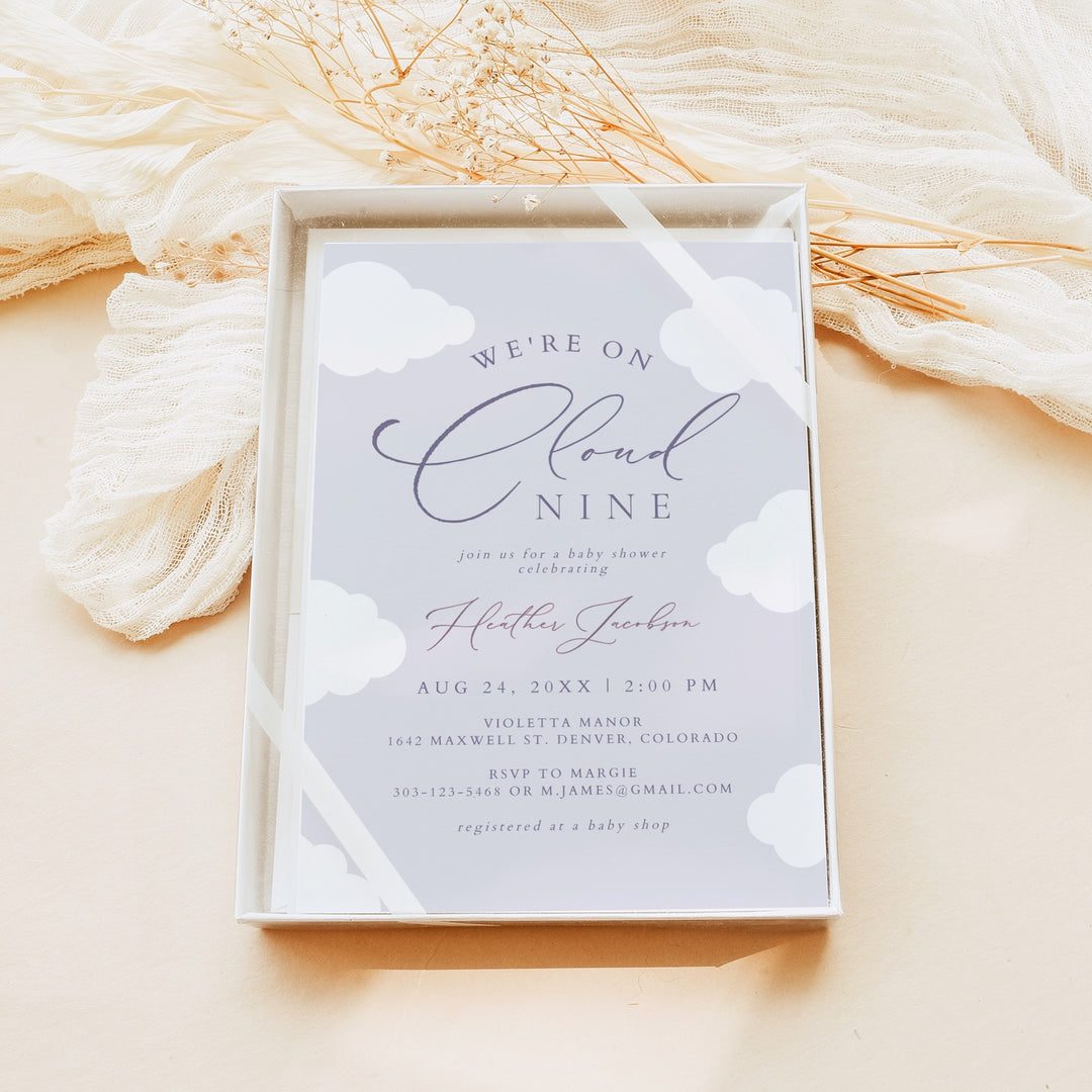 CAPRICE On Cloud Nine Purple Baby Girl Baby Shower Invitation