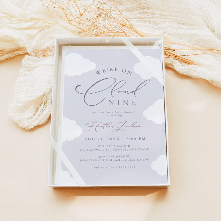 CAPRICE On Cloud Nine Purple Baby Girl Baby Shower Invitation