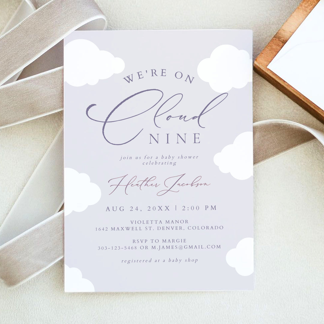 CAPRICE On Cloud Nine Purple Baby Girl Baby Shower Invitation