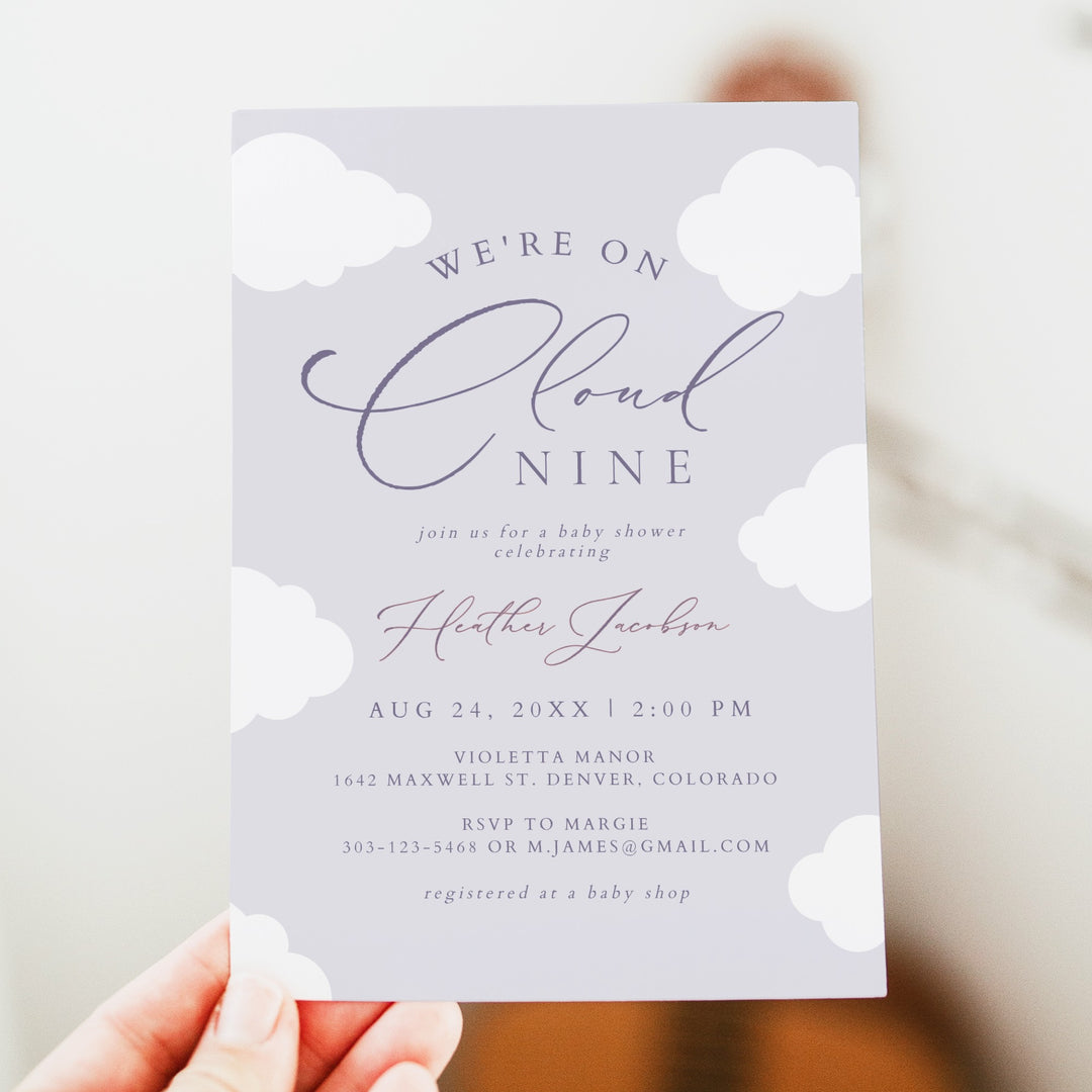 CAPRICE On Cloud Nine Purple Baby Girl Baby Shower Invitation