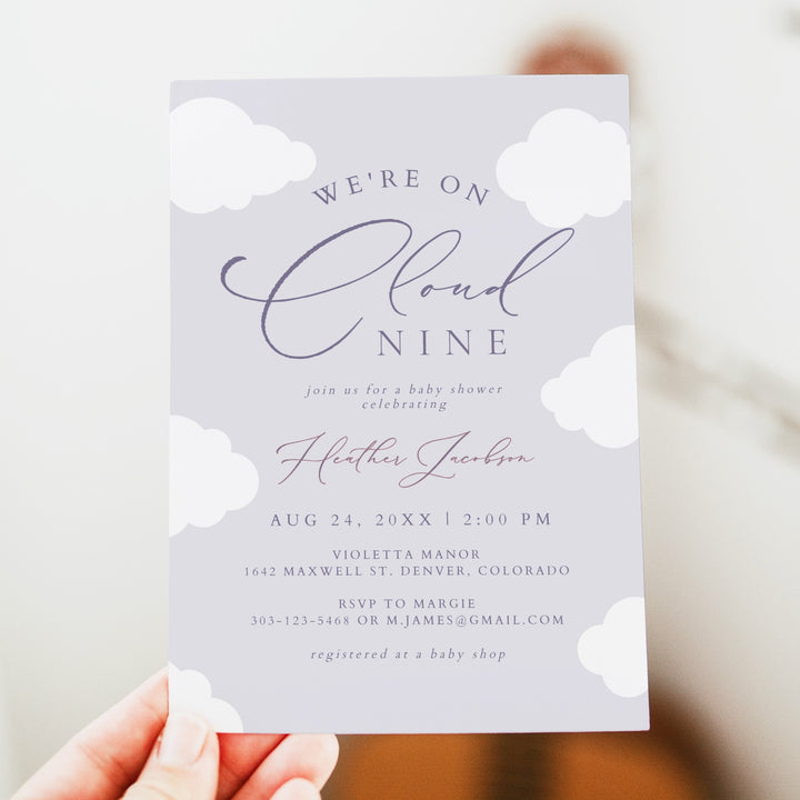 CAPRICE On Cloud Nine Purple Baby Girl Baby Shower Invitation
