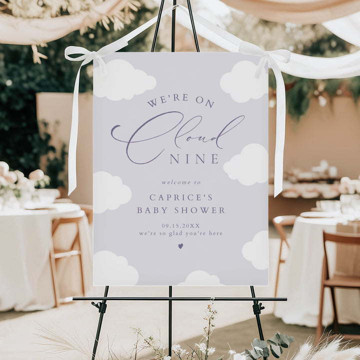 CAPRICE Purple On Cloud Nine Baby Girl Baby Shower Welcome Sign