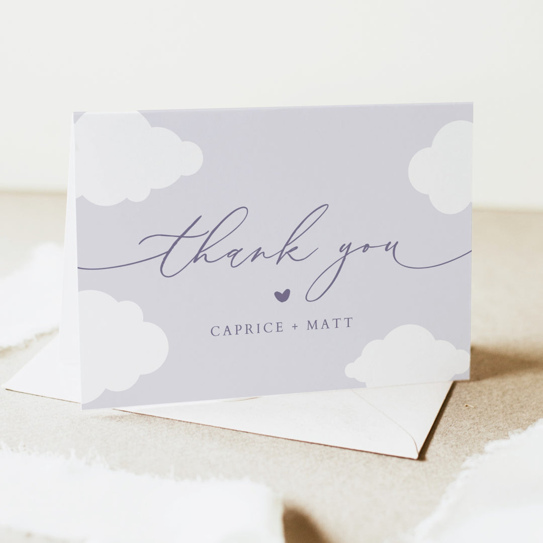 CAPRICE Purple Cloud Nine Baby Girl Baby Shower Personalized Thank You Cards