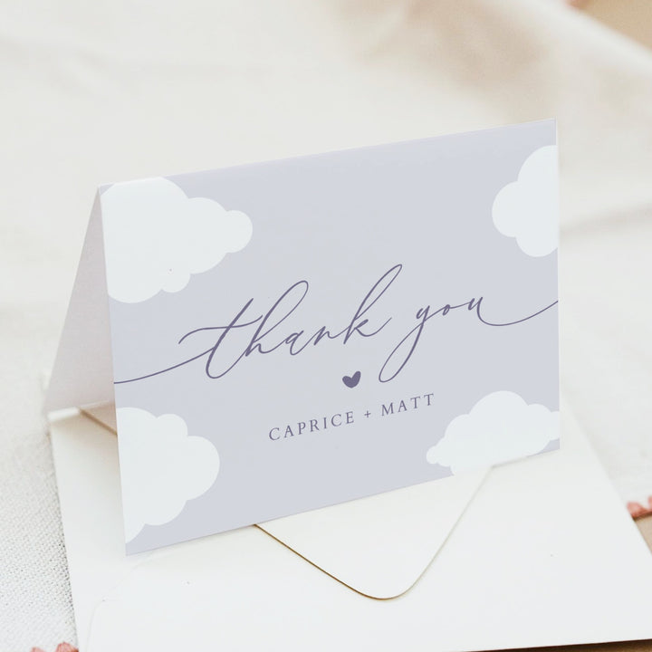 CAPRICE Purple Cloud Nine Baby Girl Baby Shower Personalized Thank You Cards