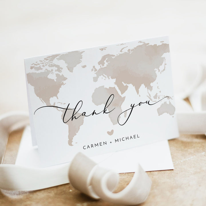 CARMEN Adventure Begins Neutral World Map Baby Shower Invitation Suite