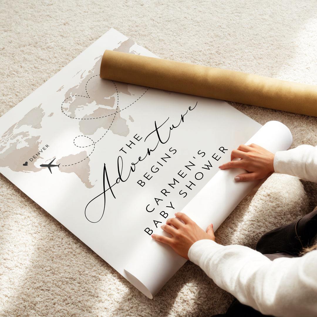 CARMEN Adventure Begins Neutral World Map Baby Shower Welcome Sign