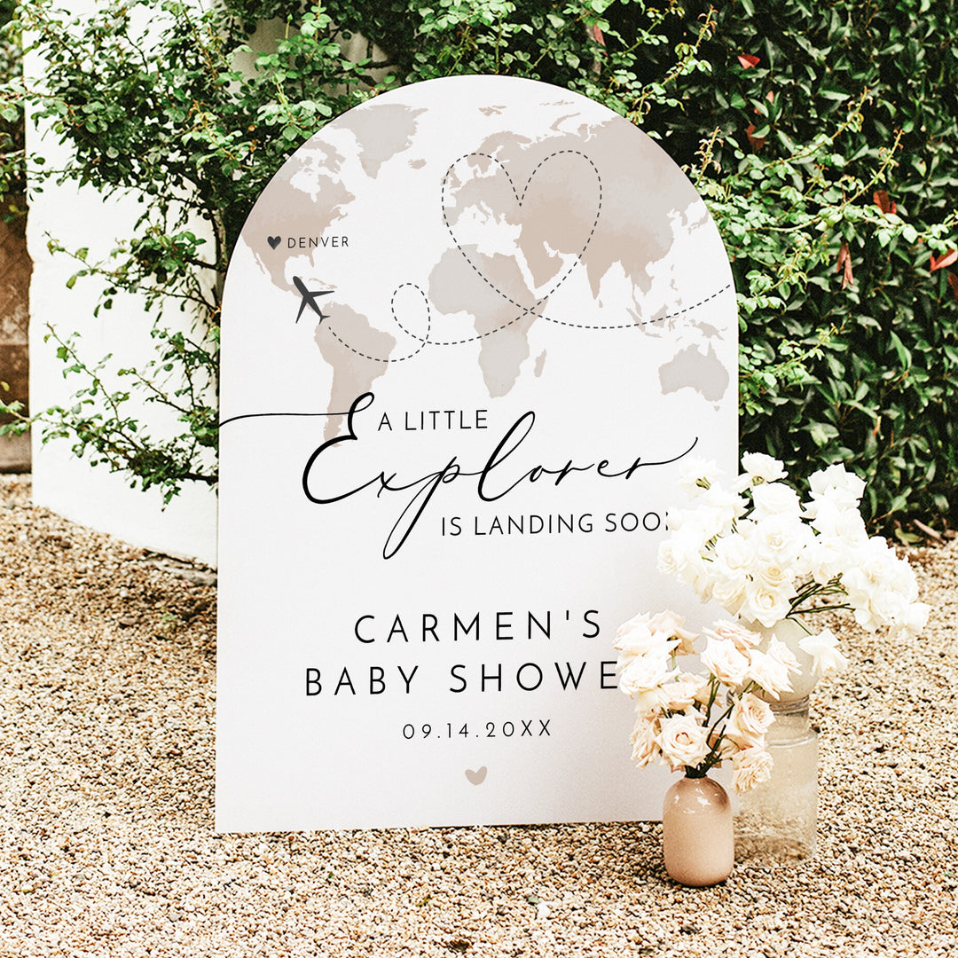 CARMEN Little Explorer Neutral World Map Baby Shower Welcome Sign