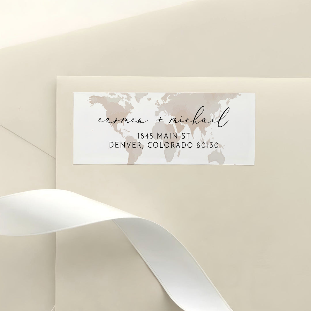 CARMEN Neutral World Map Destination Return Address Label