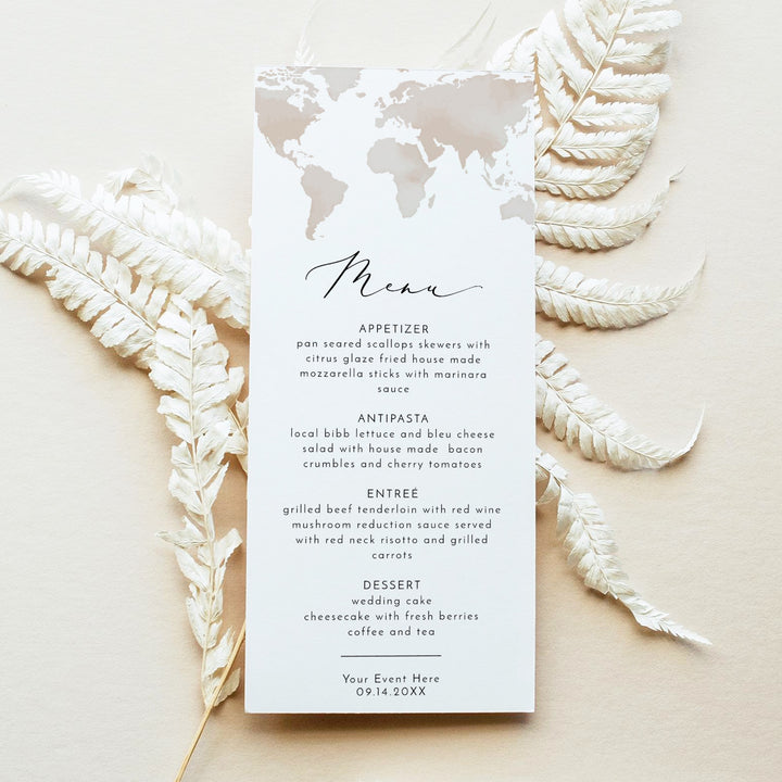 CARMEN Neutral World Map Destination Table Menu Cards