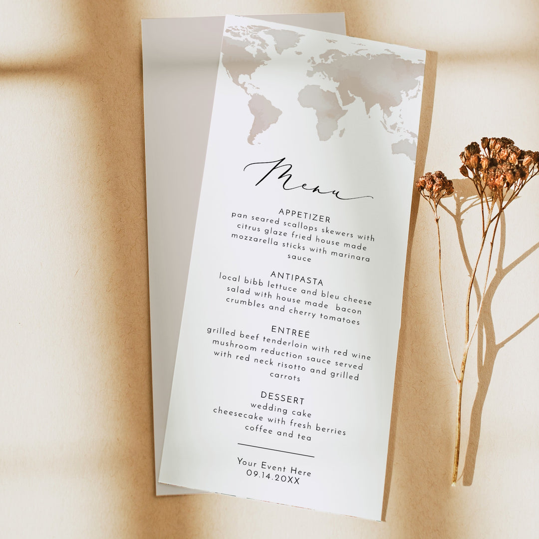 CARMEN Neutral World Map Destination Table Menu Cards