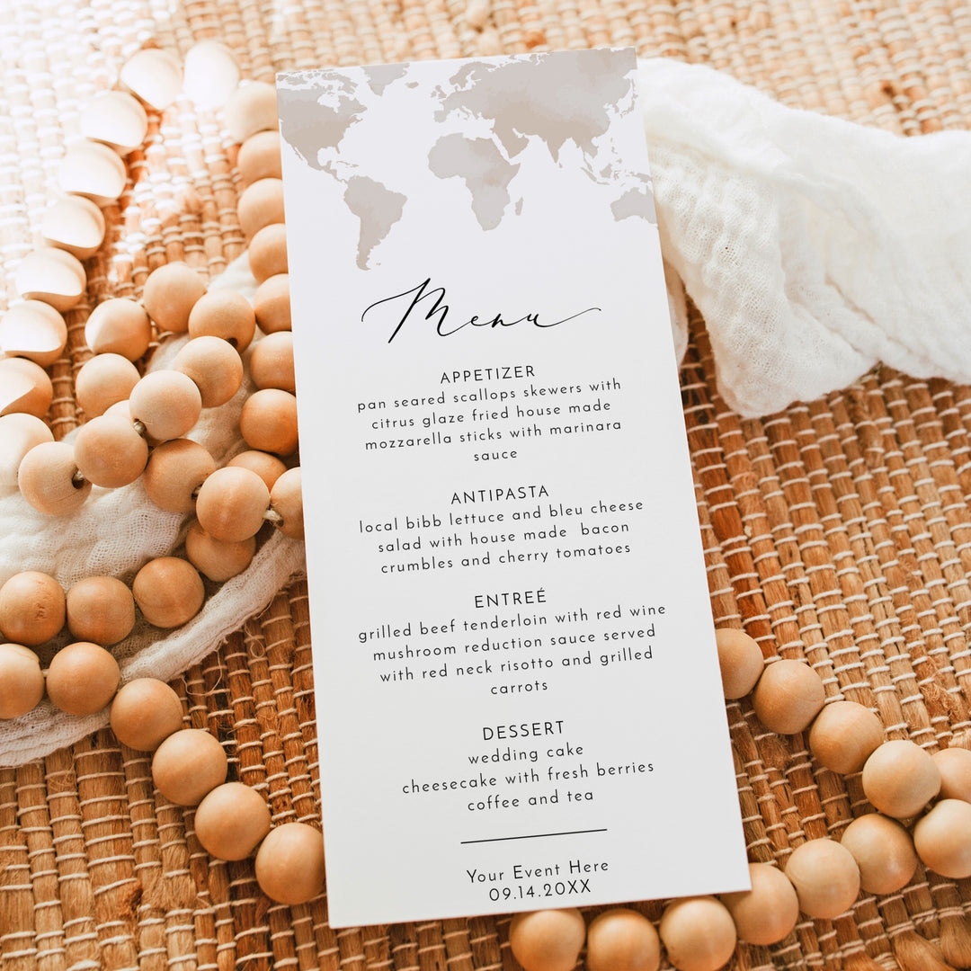 CARMEN Neutral World Map Destination Table Menu Cards
