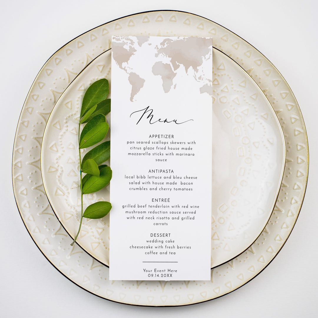 CARMEN Neutral World Map Destination Table Menu Cards