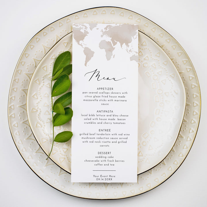 CARMEN Neutral World Map Destination Table Menu Cards