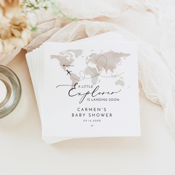 CARMEN Little Explorer Neutral World Map Baby Shower Napkins