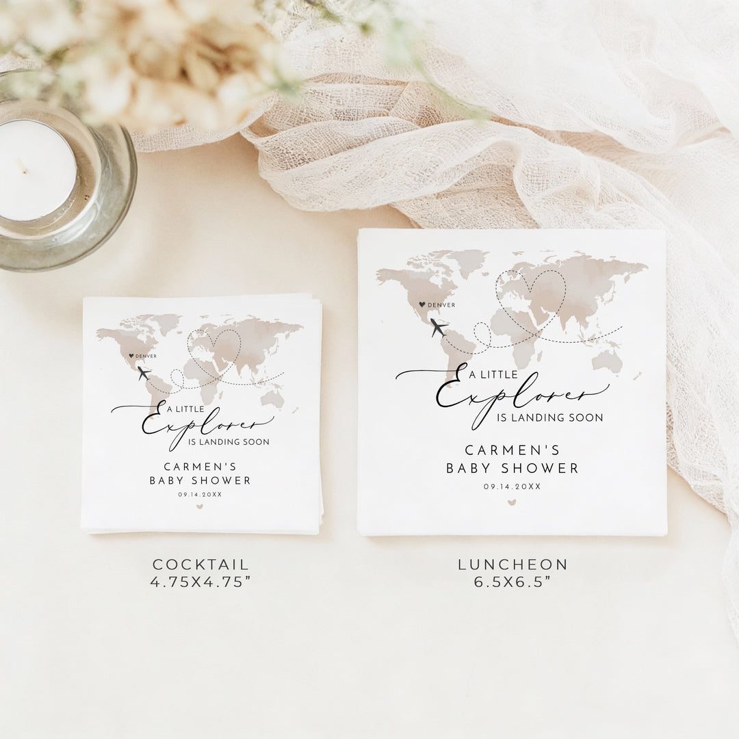 CARMEN Little Explorer Neutral World Map Baby Shower Napkins