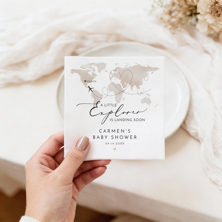 CARMEN Little Explorer Neutral World Map Baby Shower Napkins
