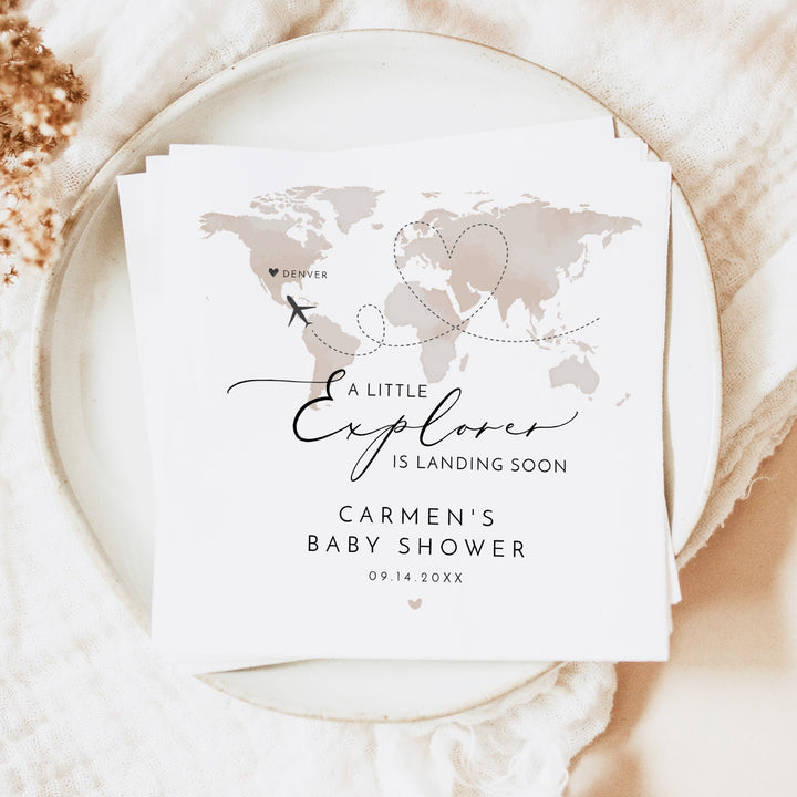 CARMEN Little Explorer Neutral World Map Baby Shower Napkins