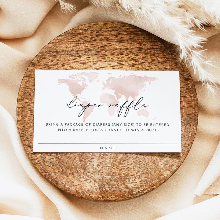 CARMEN Little Explorer Pink World Map Baby Shower Diaper Raffle Ticket