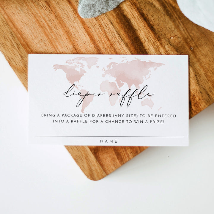CARMEN Little Explorer Pink World Map Baby Shower Diaper Raffle Ticket