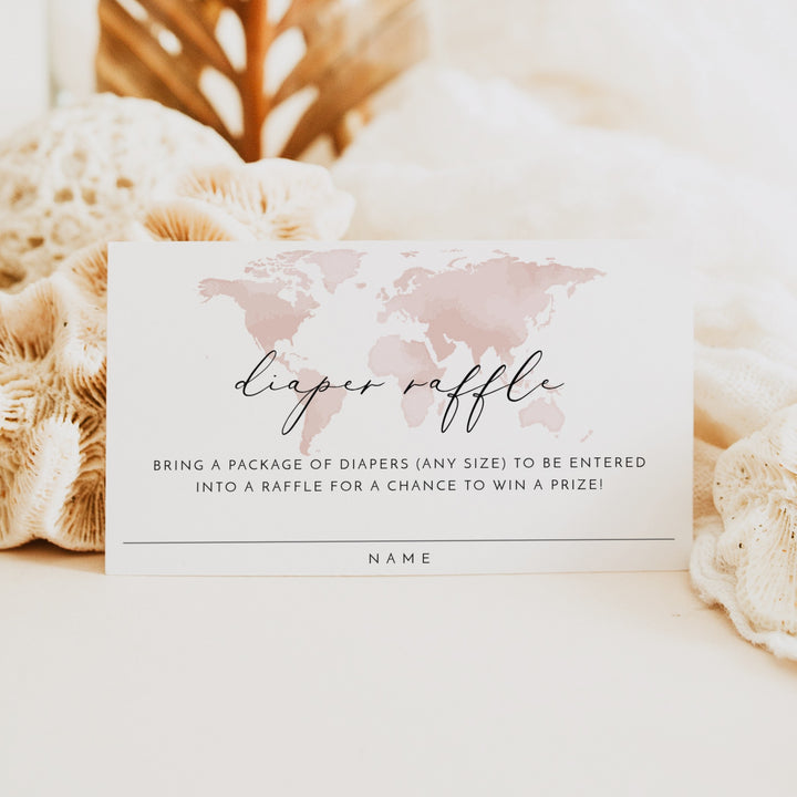 CARMEN Little Explorer Pink World Map Baby Shower Diaper Raffle Ticket