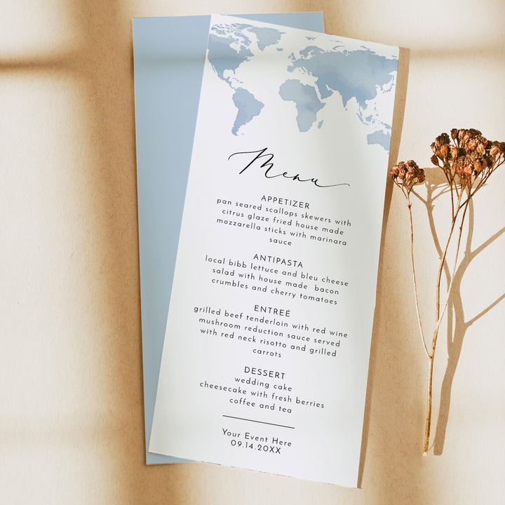 CARMEN Dusty Blue Map Destination Table Menu