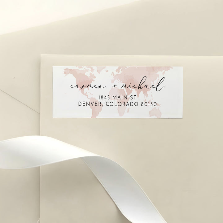 CARMEN Pink World Map Destination Return Address Label