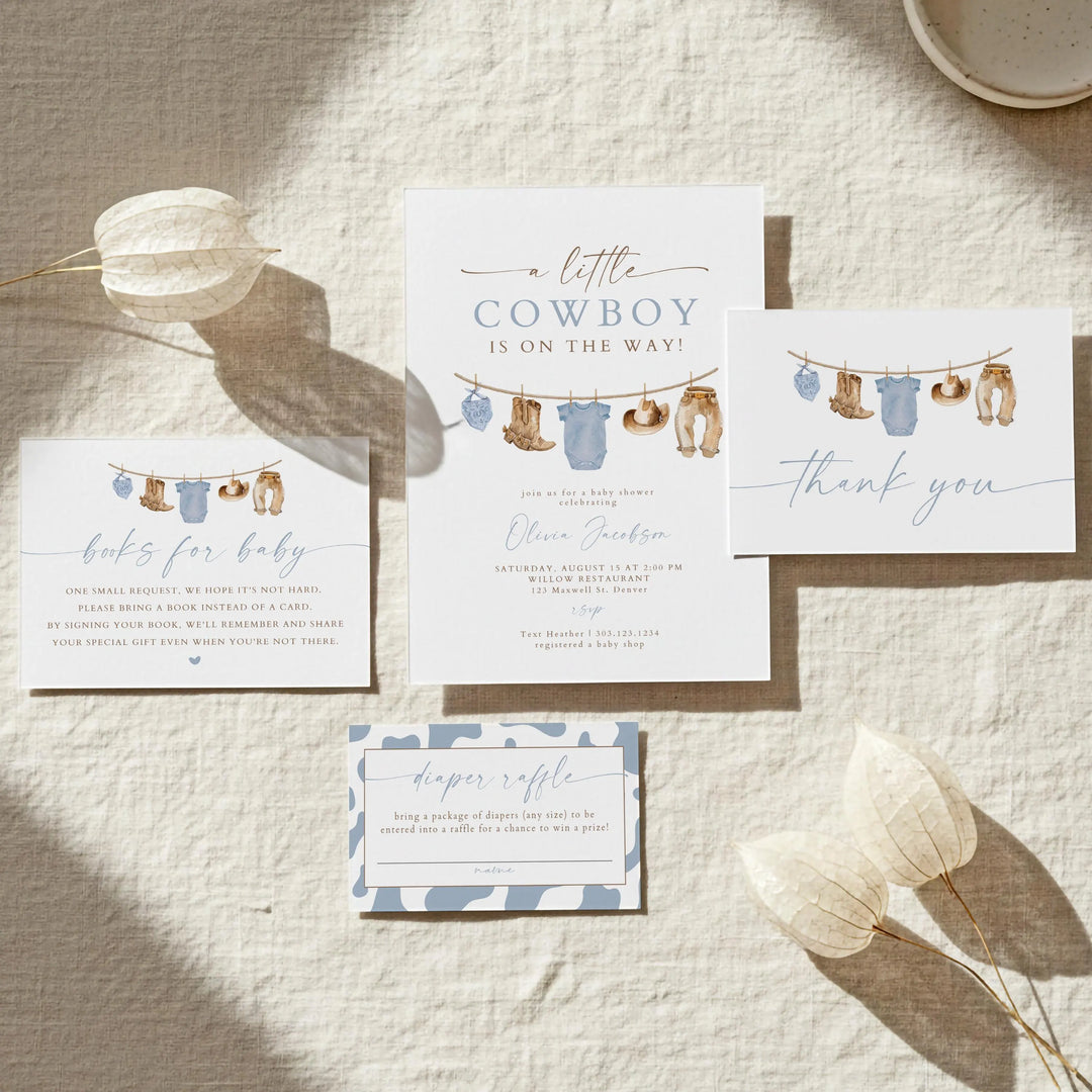 CLINT A Little Cowboy On the Way Western Baby Shower Invitation Set
