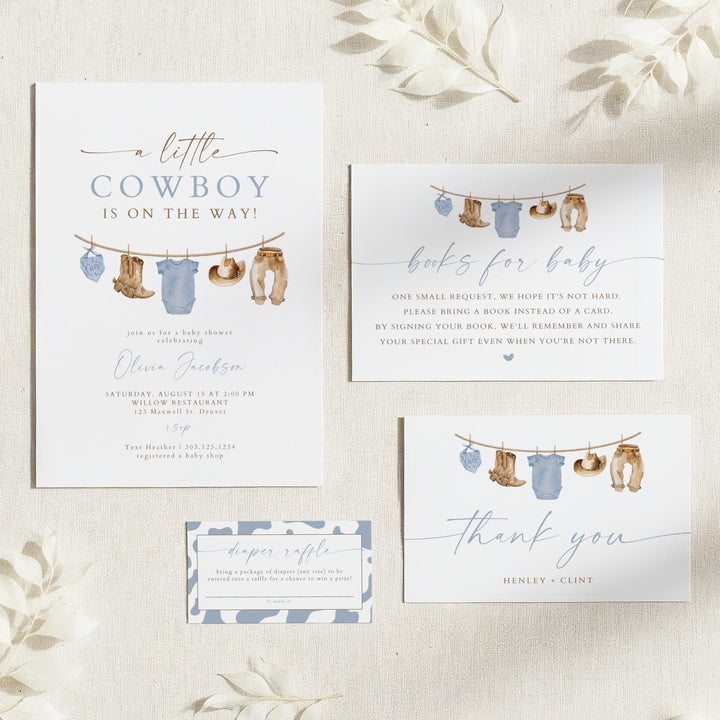 CLINT A Little Cowboy On the Way Western Baby Shower Invitation Set