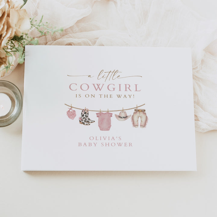 DOLLIE Little Cowgirl On the Way Western Clothesline Baby Shower Guest Book Personalized