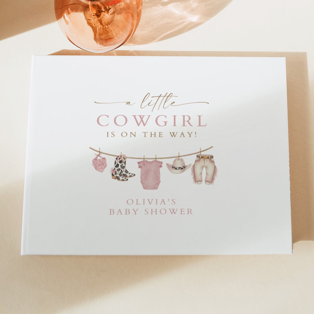 DOLLIE Little Cowgirl On the Way Western Clothesline Baby Shower Guest Book Personalized