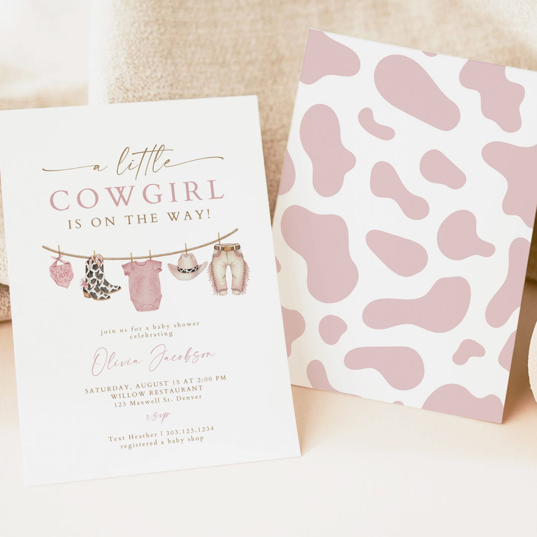 DOLLIE Little Cowgirl On the Way Western Clothesline Baby Shower Invitation