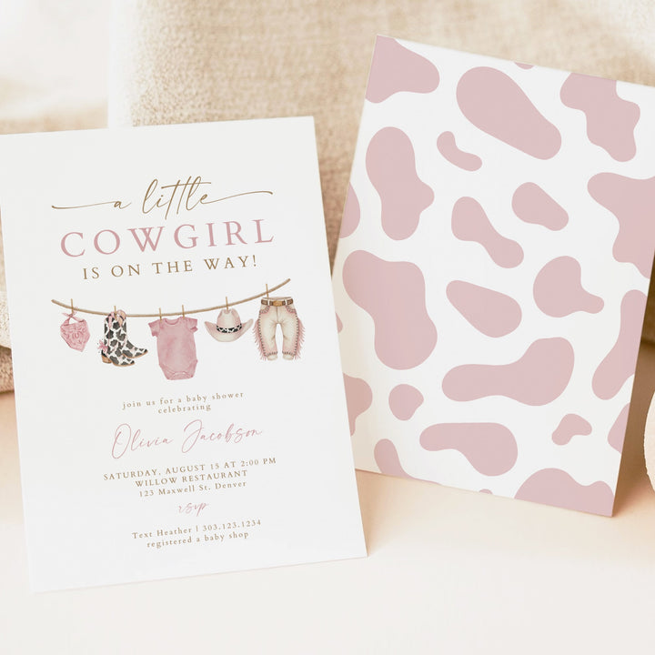 DOLLIE Little Cowgirl On the Way Western Clothesline Baby Shower Invitation