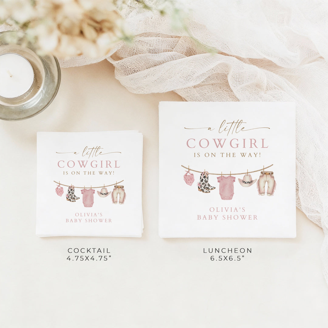DOLLIE Personalized Little Cowgirl On the Way Clothesline Baby Shower Napkins