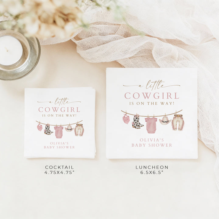 DOLLIE Personalized Little Cowgirl On the Way Clothesline Baby Shower Napkins
