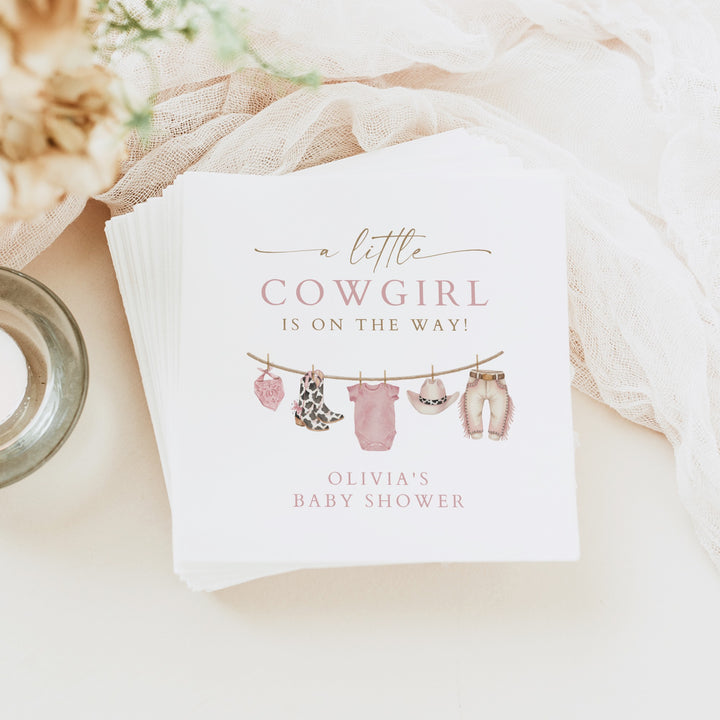 DOLLIE Personalized Little Cowgirl On the Way Clothesline Baby Shower Napkins