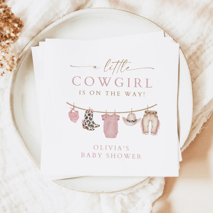 DOLLIE Personalized Little Cowgirl On the Way Clothesline Baby Shower Napkins