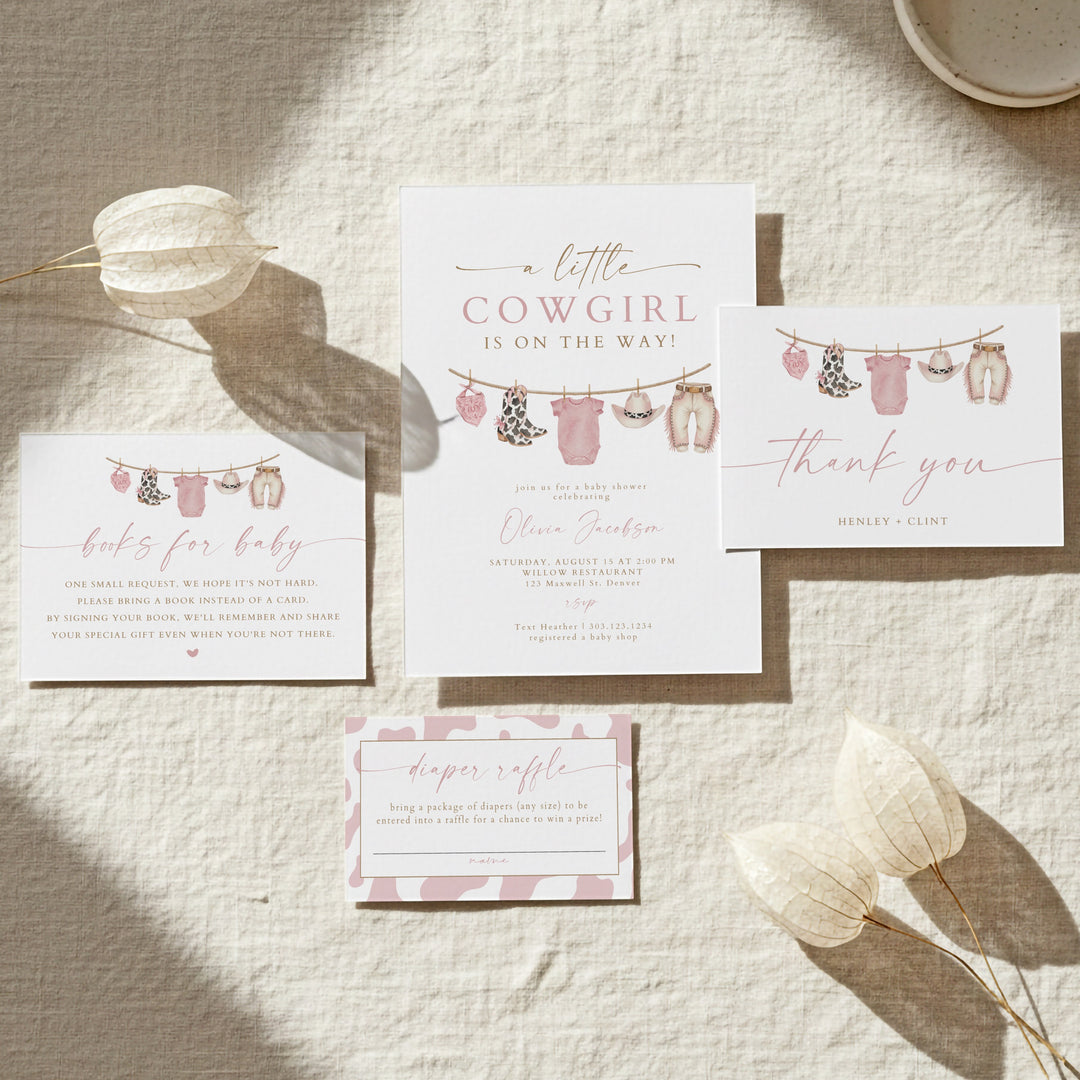 DOLLIE Little Cowgirl On the Way Western Rodeo Baby Shower Invitation Suite