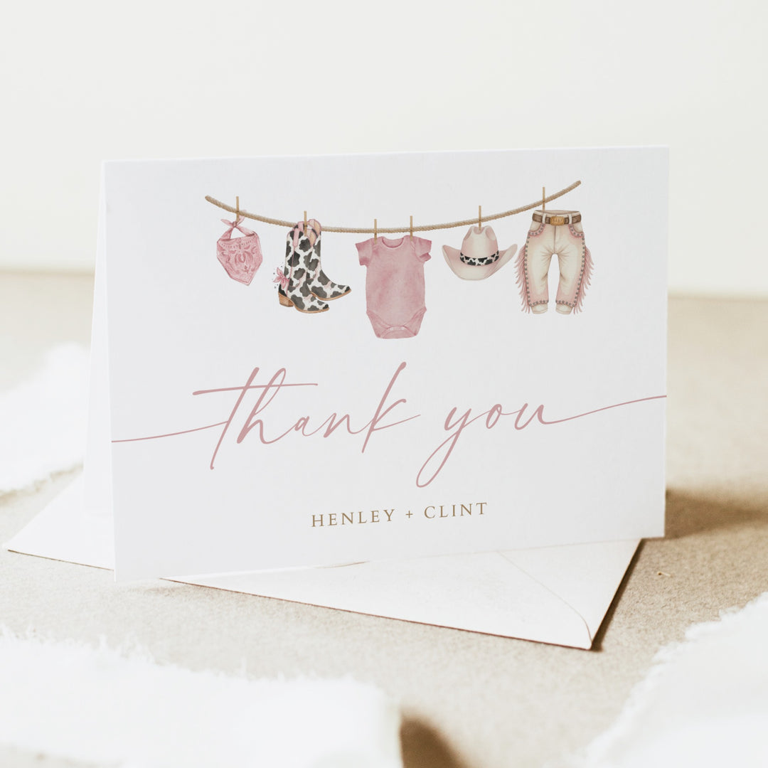 DOLLIE Little Cowgirl On the Way Personalized Western Thank You Cards