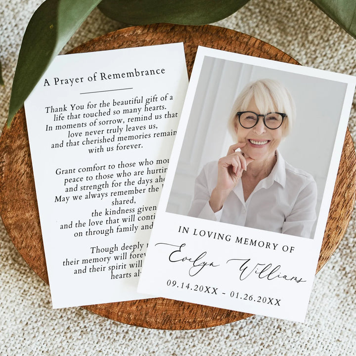 EVELYN Memorial Prayer Card with Photo