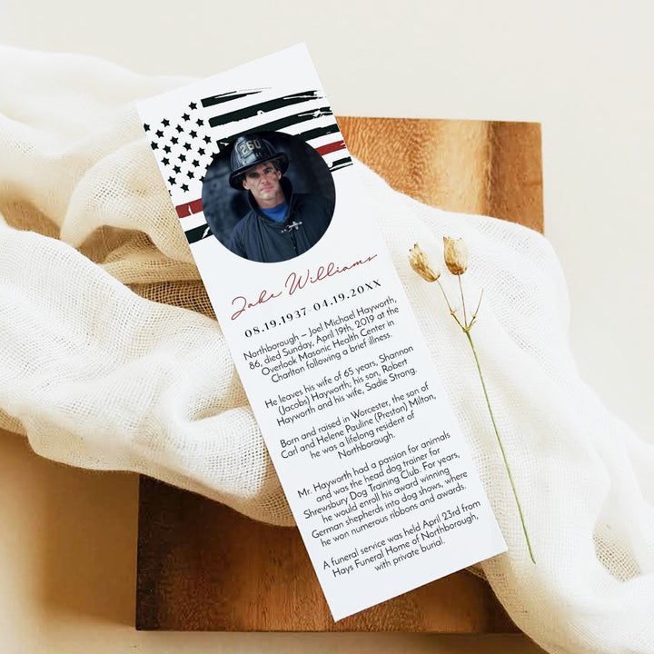 FIREFIGHTER Thin Red Line Firefighter Unlaminated Memorial Prayer Bookmark