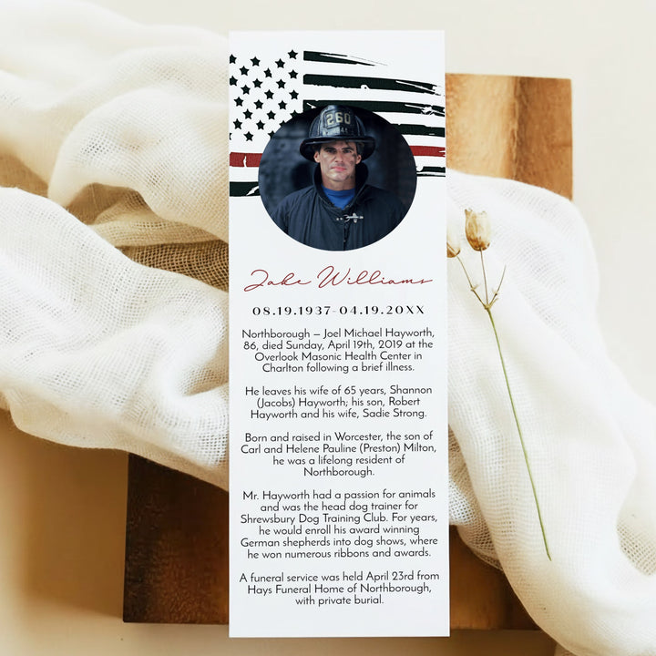 FIREFIGHTER Thin Red Line Firefighter Unlaminated Memorial Prayer Bookmark